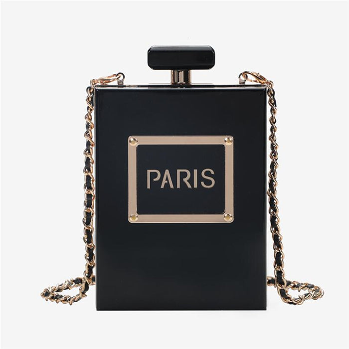 beautiful perfume shaped handbag in black
