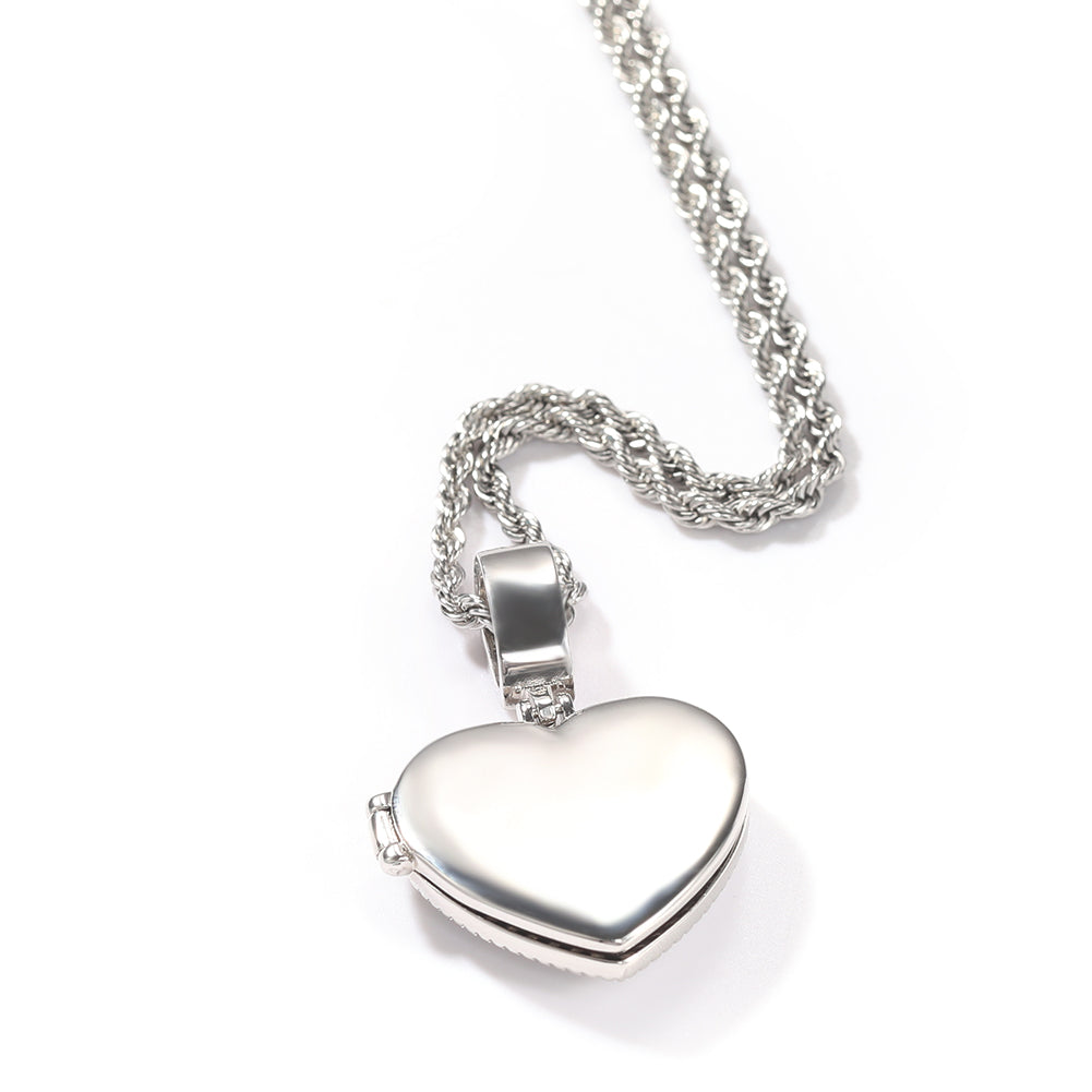 Antique White Heart Locket Pendant Necklace Chain