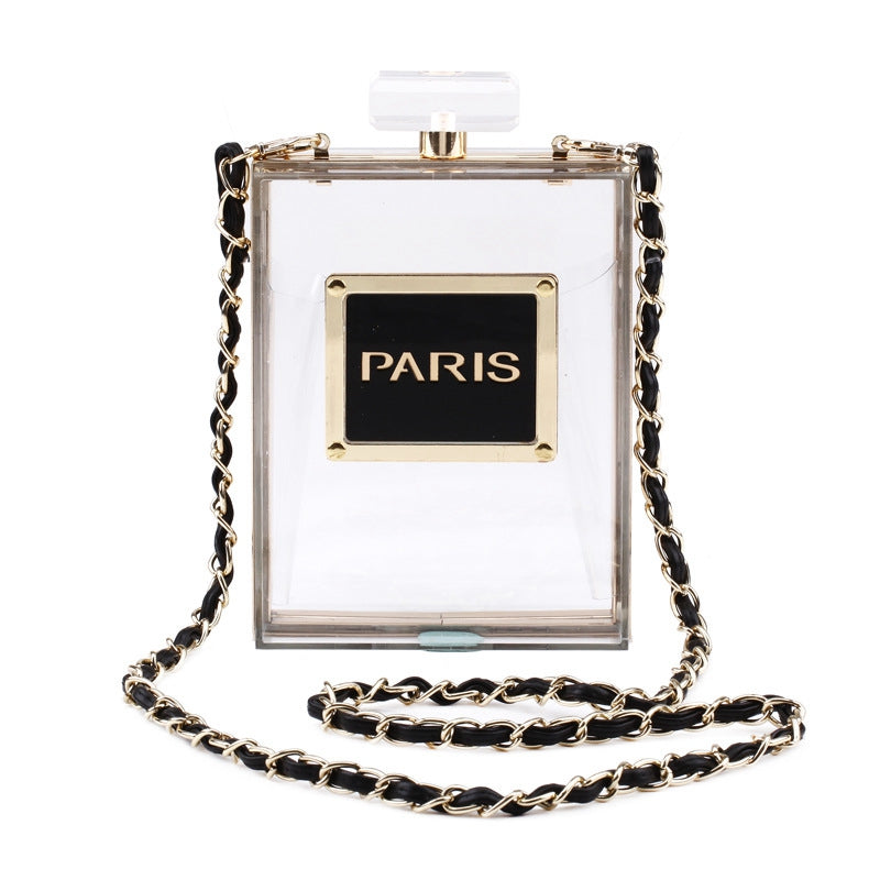 Black Perfume Shaped Acrylic Purse Handbag