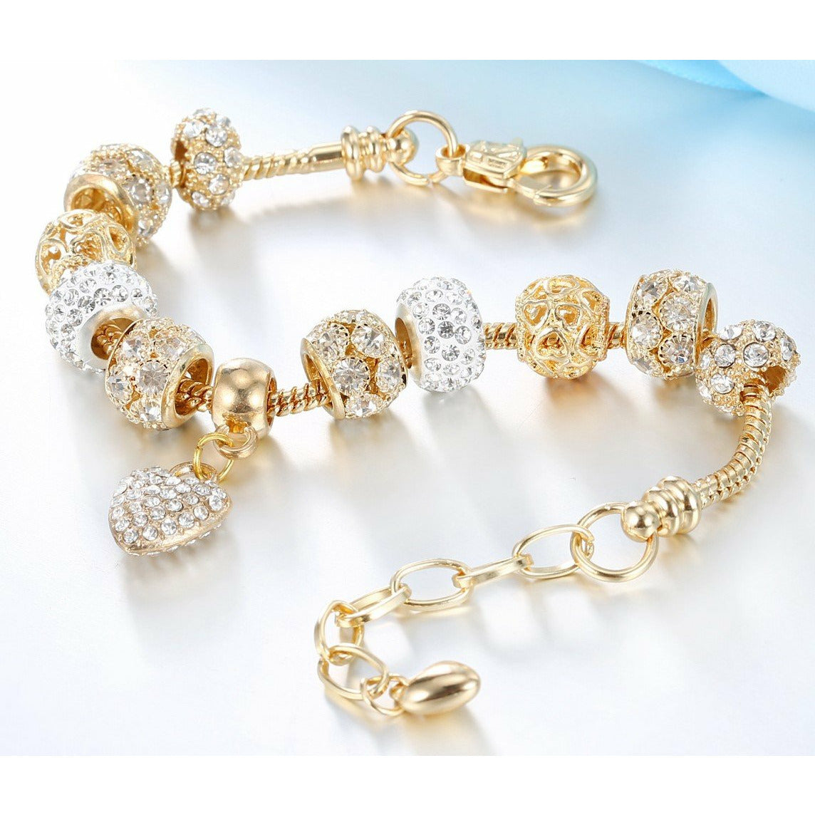 Amour Rhinestone Heart Charm Bracelet.