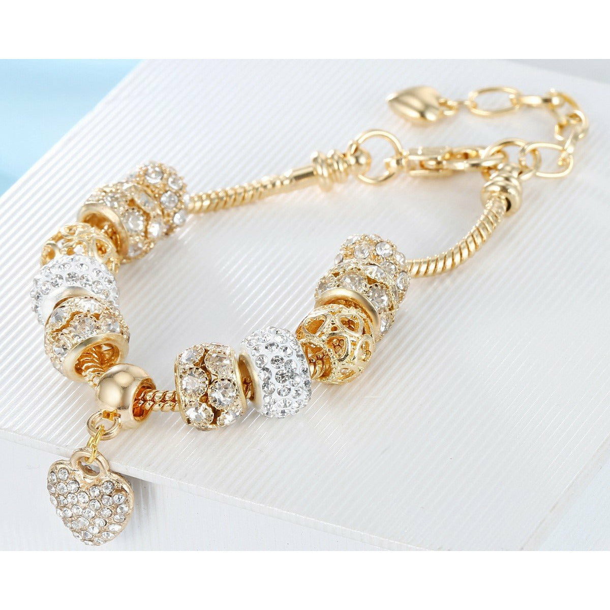 Amour Rhinestone Heart Charm Bracelet.