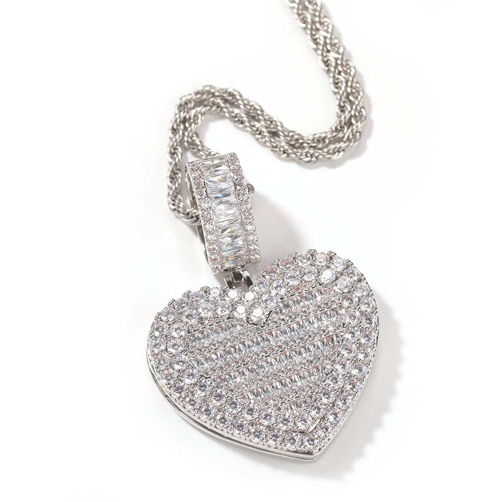 Light Gray Heart Locket Pendant Necklace Chain