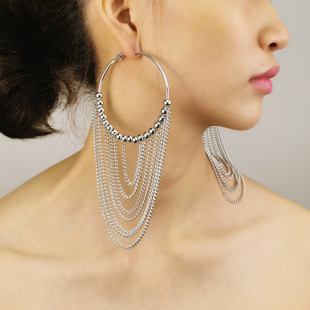Tan Hoop Tassel  Earrings