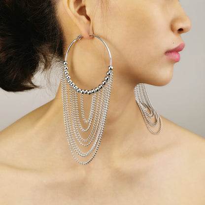 Tan Hoop Tassel  Earrings