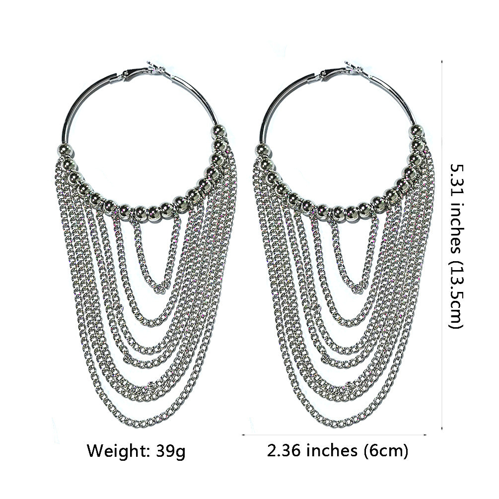 Light Gray Hoop Tassel  Earrings