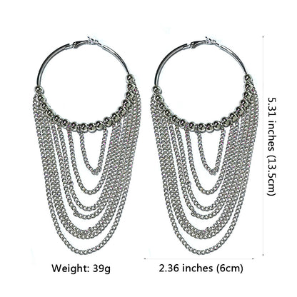 Light Gray Hoop Tassel  Earrings
