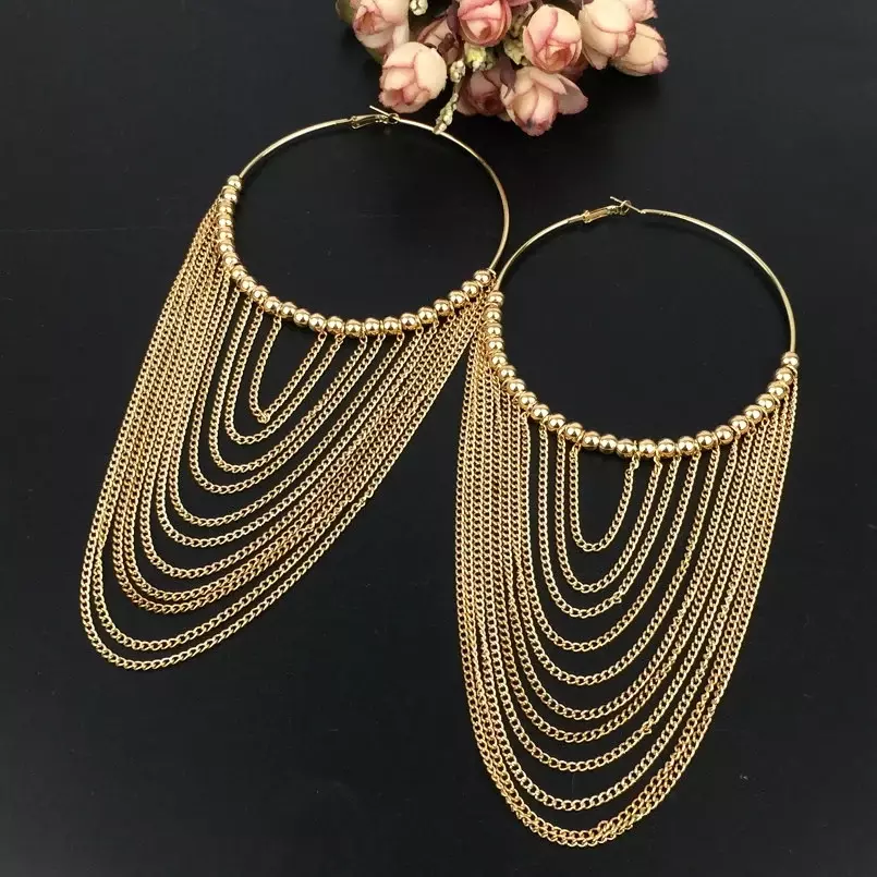 Black Hoop Tassel  Earrings