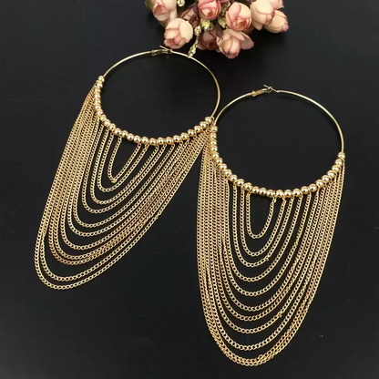 Black Hoop Tassel  Earrings