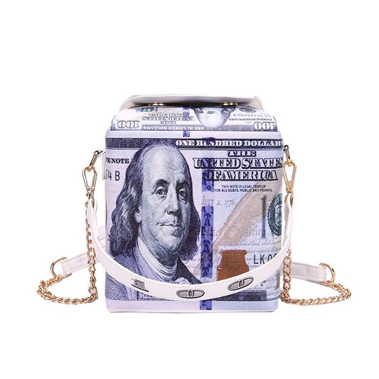 Light Gray Money Swag Handbag Purse ben franklin $100 handbag